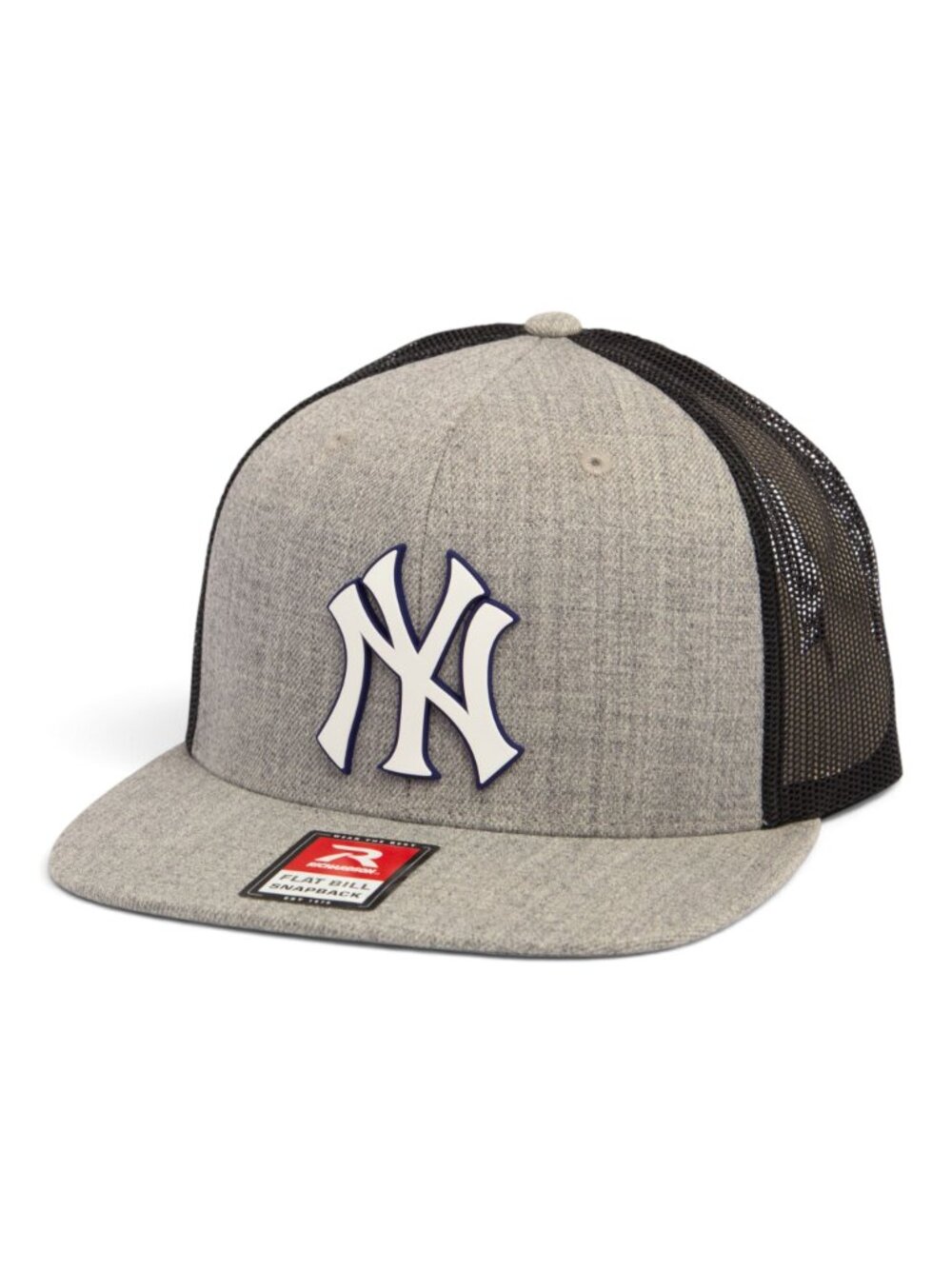 New York Yankees NY White 3D Wool Blend Flat Bill Hat- Heather Grey/ Black